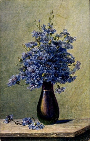 Artist Postcard Möckel, Zwickau in Saxony, Cornflower Day on September 2, 1913, Vase