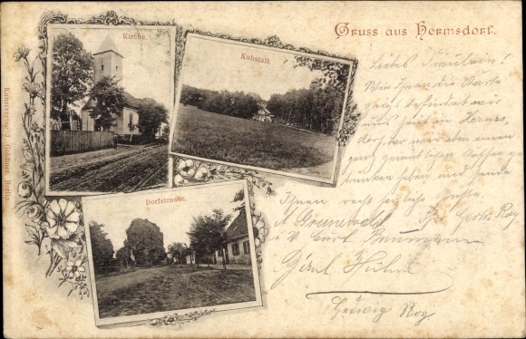 Postcard Berlin Reinickendorf Hermsdorf, Kirche, Kuhstall, Dorfstraße