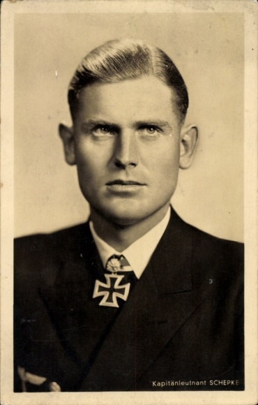 Postcard Kapitänleutnant Joachim Schepke, U-boat Commander, Kriegsmarine, Knight's Cross Recipient