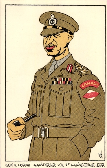Artist Postcard General Henry Crerar, caricature, uniform, pipe