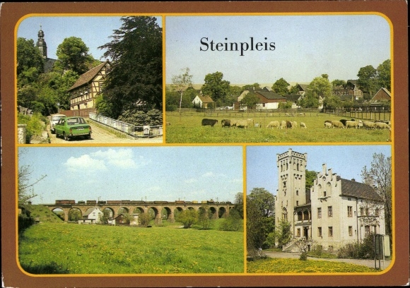 Postcard Steinpleis Werdau in Saxony, partial view, Roman viaduct, castle