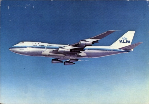 Postcard passenger aircraft, KLM, Boeing Jumbo Jet 747 B