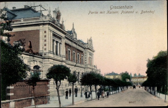 Ak Grossenhain in Sachsen, keizerlijk postkantoor, treinstation