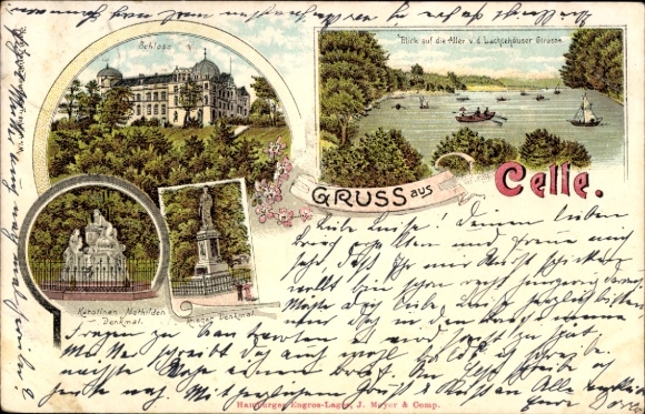 Litho Celle in Niedersachsen, Schloss, Caroline Mathilde Denkmal