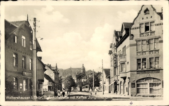Ak Waltershausen in Thüringen, Bahnhofstraße mit Café Jungheinrich