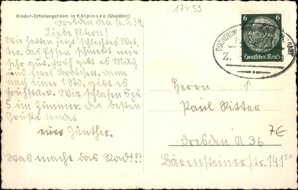 Postcard Baltic resort Kölpinsee on Usedom, children&#39;s convalescent home