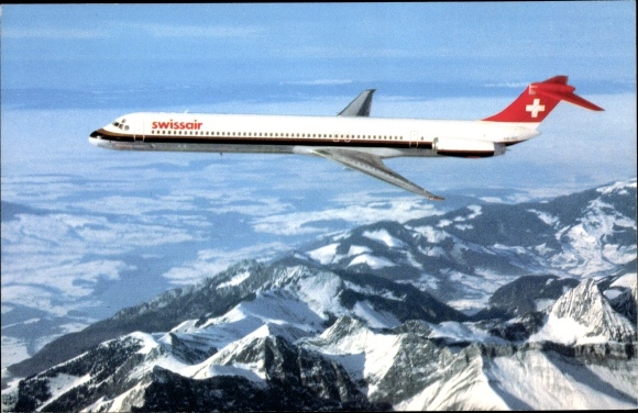 Postcard airplane McDonnel Douglas DC 9 81, Swissair