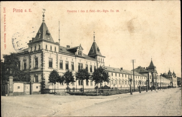 Postcard Pirna an der Elbe, barracks I of the 2nd field artillery regiment no. 28
