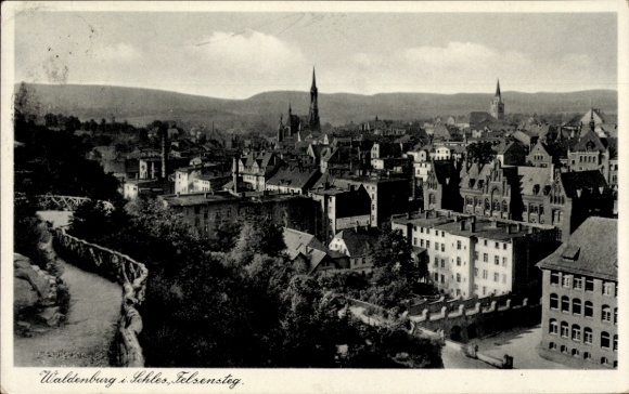 Postcard Waldenburg in Saxony, panoramic view of Telsensteg, buildings