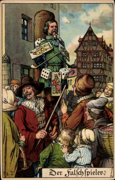 Künstler Ak Jodolfi, Der Falschspieler, Pranger