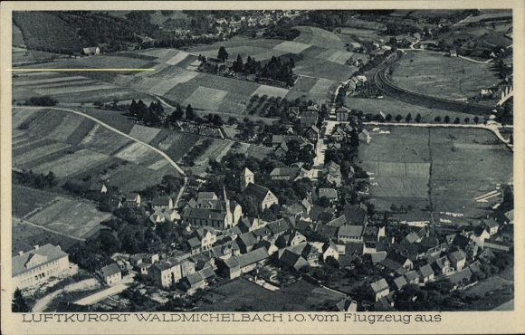Postcard Waldmichelbach Wald Michelbach in the Odenwald Hessen, aerial photograph