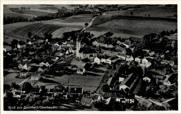 Postcard Buchbach in Upper Bavaria, aerial photograph