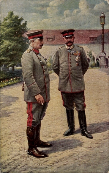 Postcard Kaiser Wilhelm II, Field Marshal Paul von Hindenburg, Posen Castle, 1915