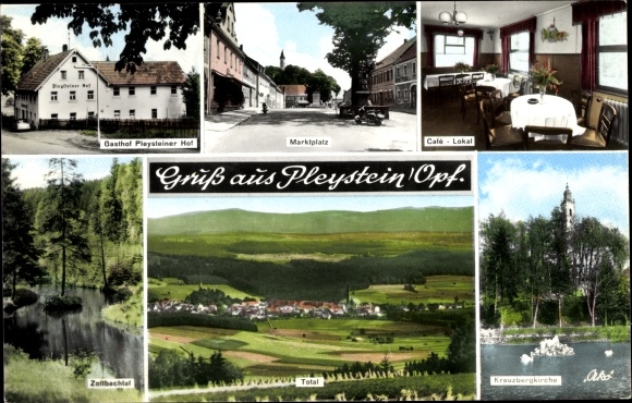 Ak Pleystein in der Oberpfalz Bayern, Zottbachtal, Gasthof Pleysteiner Hof, Marktplatz, Kirche