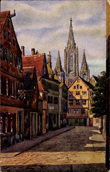 Artist Postcard Marschall, V., Ulm on the Danube, Sammlungsgasse