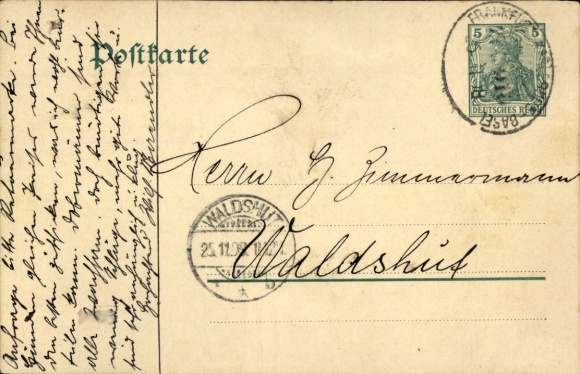 Stempel kolejowy Frankfurt (Główny) - Karlsruhe - Bazylea, na papierze pocztowym