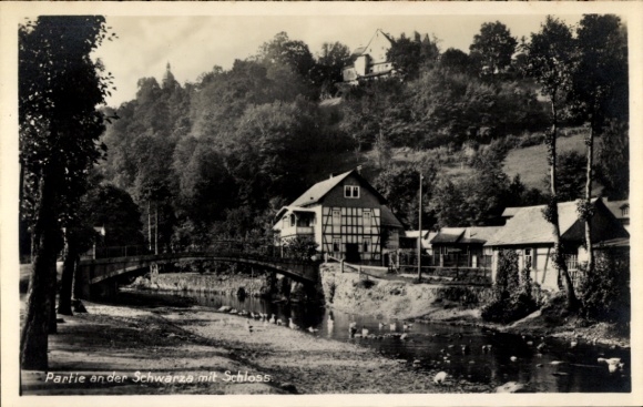 Postcard Schwarza in the Thuringian Forest, castle