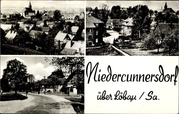 Ansichtkaart Niedercunnersdorf Kottmar in Oberlausitz, algemeen beeld, straatgedeelte