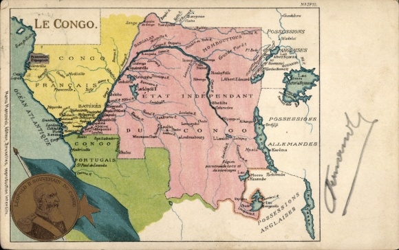 Maps Postcard Belgian Congo, King Leopold II.