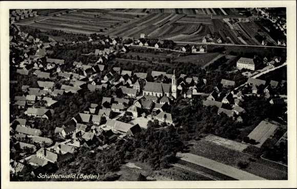 Ak Schutterwald in Baden, Fliegeraufnahme, Kirche