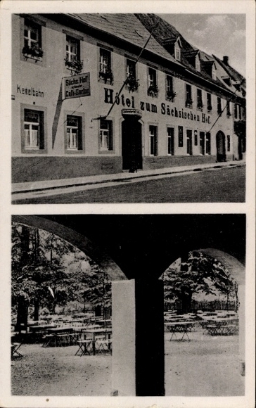 Ak Wechselburg in Sachsen, Hotel Sächsischer Hof, Terrasse