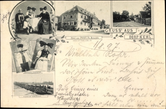 Ak Kehl am Rhein Ortenaukreis Baden Württemberg, Hotel zur Post, Inh. Th. Brenckle, Hanauer Trachten