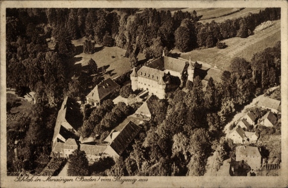 Postcard Menzingen Baden, castle, aerial photograph