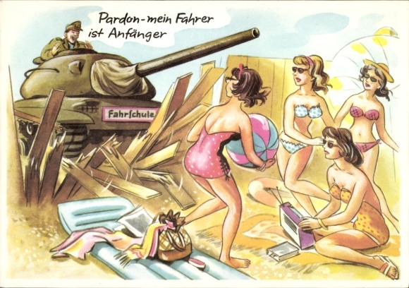Postcard pardon my driver is a beginner, tank, women on the beach