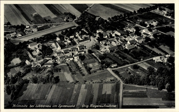 Ak Krimnitz Lübbenau im Spreewald, Fliegeraufnahme