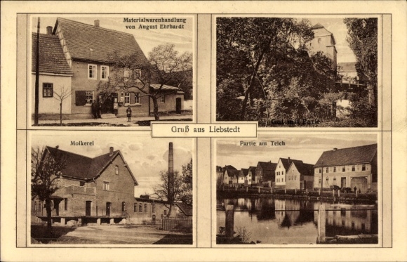 Ak Liebstedt im Weimarer Land, Geschäft, Molkerei, Teich