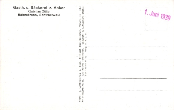 Postcard Baiersbronn in the Black Forest, aerial photograph, inn and bakery zum Anker