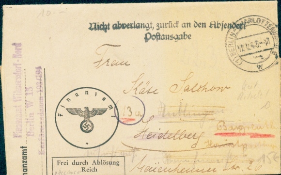 (1) Berlin Charlottenburg 5 w 17.02.45 K2 auf Faltbrief Behördenpost, Rückläufer