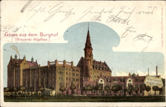 Postcard Karlsruhe in Baden, Burghof, Höpfner Brewery