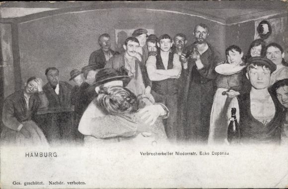 Postcard Hamburg Mitte, criminal cellar, Niedernstraße, corner of Depenau