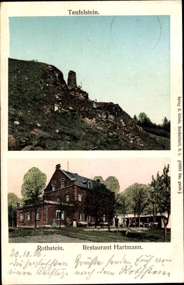 Ak Rothstein Rotstein Reichenbach in der Oberlausitz, Restaurant Hartmann, Teufelstein