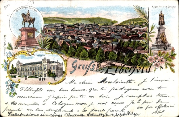 Chromo-Litho Elberfeld Wuppertal, Kaiser Friedrich Monument, Kaiser Wilhelm Monument, City Hall