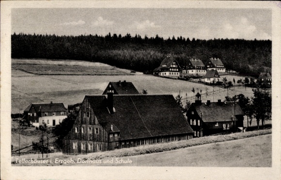 Ak Tellerhäuser Breitenbrunn Erzgebirge, dorpshuis, school