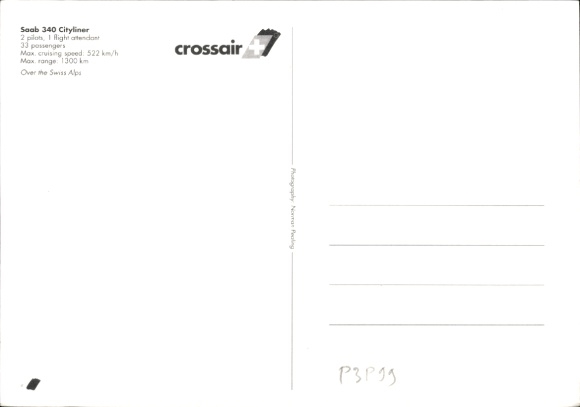 Postcard passenger aircraft Crossair, Saab 340 Cityliner