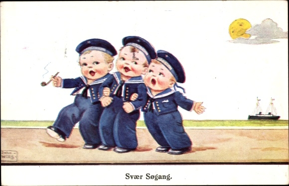 Künstler Ak Wills, John, Schwerer Seegang, Matrosen, Pfeife
