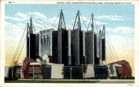 Postcard Chicago Illinois USA, Travel and Transportation Building, World's Fair 1933