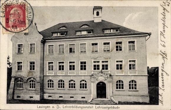 Ak Lauingen aan de Donau Schwäbische Alb, lerarenopleiding, klaslokaalgebouw