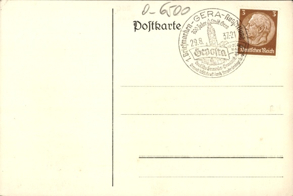 Coat of arms Postcard Gera in Thuringia, 1st stamp exhibition 1937, KdF, 700th anniversary 1937