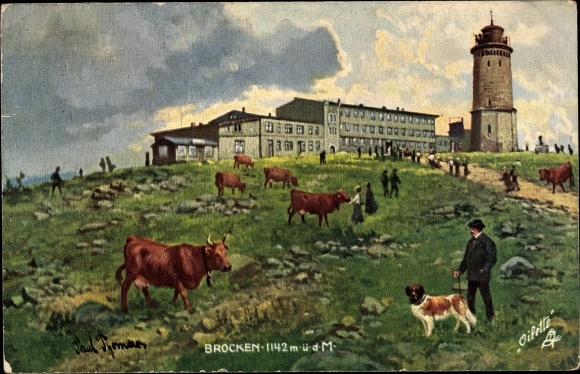 Artist PC Thomas, Paul, Brocken National Park Harz, Brocken tower, Brocken hotel, cows, dog
