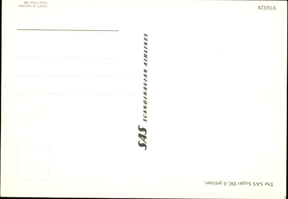 Postcard SAS Scandinavian Airlines, Douglas DC 9 Jetliner, Swedish passenger aircraft