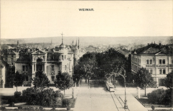 Ak Weimar in Thüringen, Blick über die Stadt, Straßenbahn