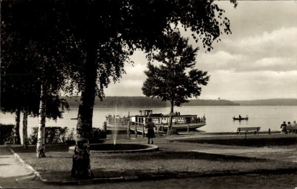 Postcard Altenhof Schorfheide in Brandenburg, promenade, lake view, fountain