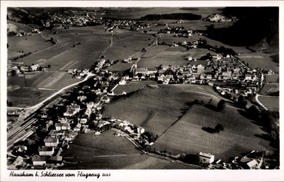Postcard Agatharied Hausham in Upper Bavaria, aerial photograph