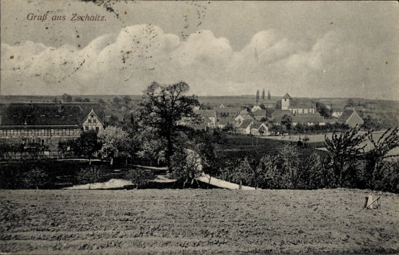 Postcard Zschaitz Ottewig in Saxony, panorama of the village