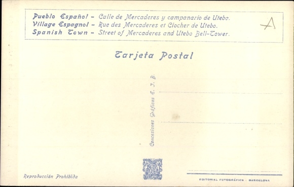 Postcard Exposicion Internacional de Barcelona 1929, Pueblo Espanol, Calle de Mercaderes