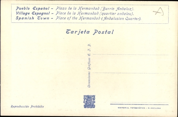 Postcard Exposicion Internacional de Barcelona 1929, Plaza de la Hermandad, Pueblo Espagnol